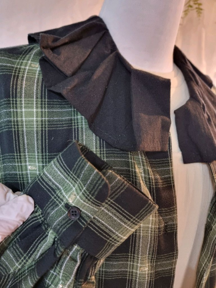 새옷 S 배색 플리츠 카라체크 긴팔원피스 써스데이아일랜드 이미지