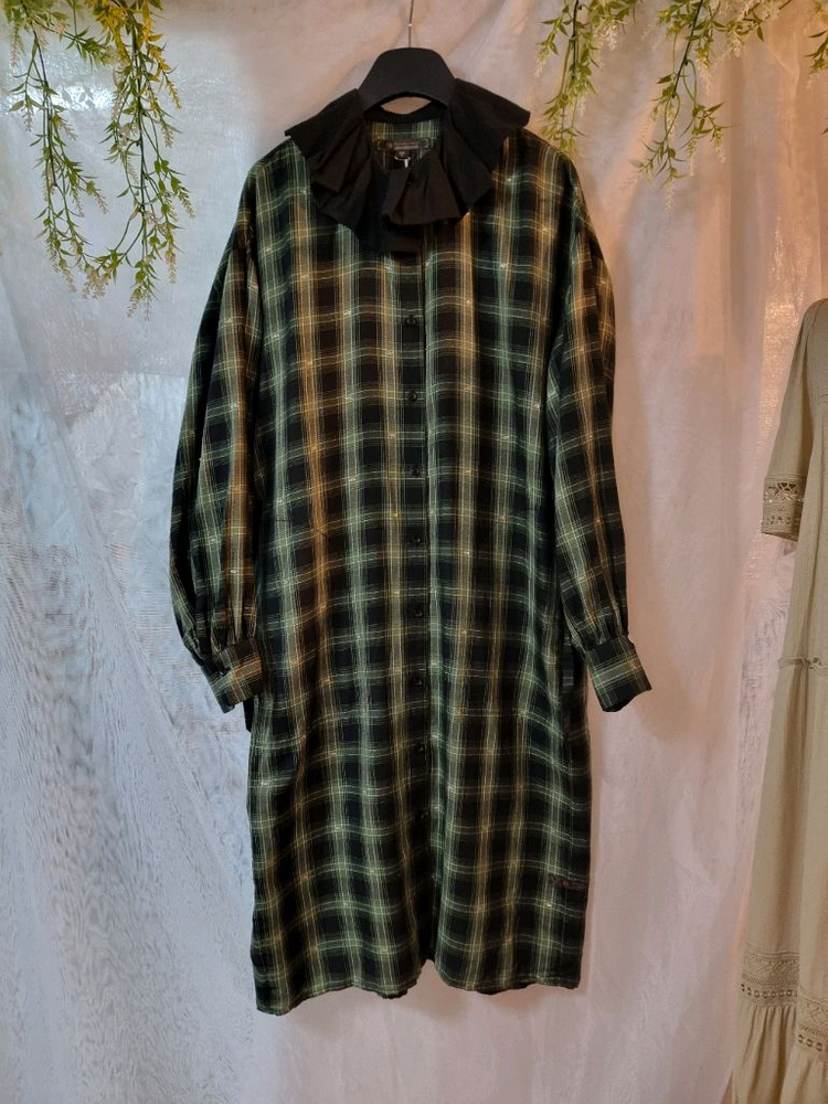 새옷 S 배색 플리츠 카라체크 긴팔원피스 써스데이아일랜드 이미지