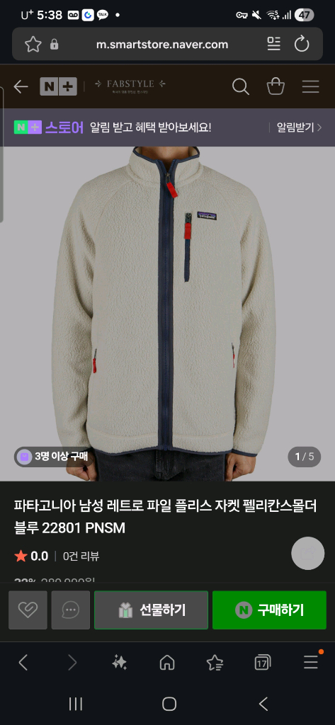 파타고니아 레트로 파일 플리스 자켓(L) 22801 이미지