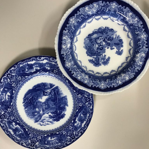 블루 풍경 접시 빈티지 앤틱 접시 이미지