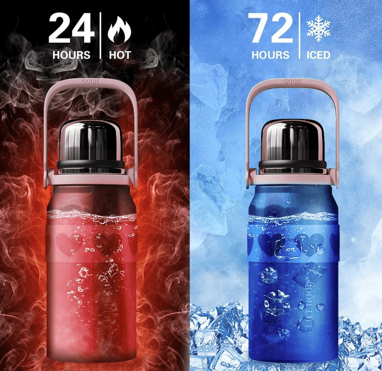 미개봉새제품) GOOM 32온스 온냉 음료용 보온병 18/10 스테인리스 보온 커피 휴대용 스트랩 7단 블랙 핑크 이미지