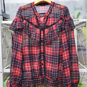 게스 여성블라우스 55 쉬폰 체크 여름 긴팔블라우스 WC73 이미지