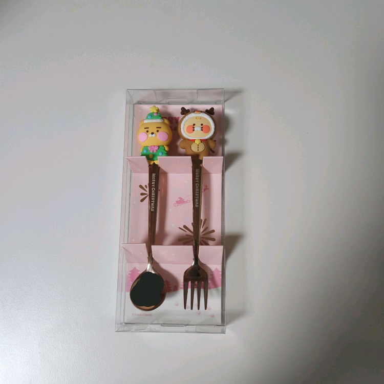 카카오프렌즈 카카오 라이언 춘식이 겨울 크리스마스 커트러리 세트 춘식 수저 포크 귀여운 빈티지 인테리어 소품 장식 이미지