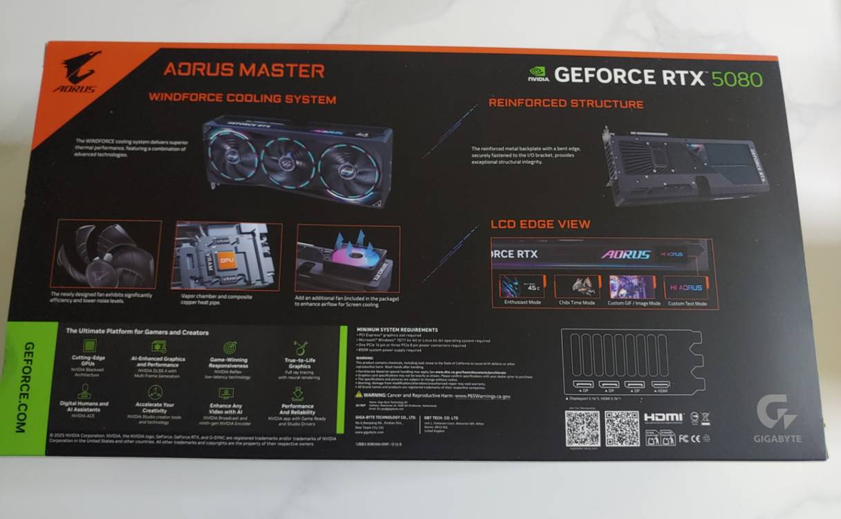 기가바이트 지포스 5080 어로스 마스터 / 라이젠 9800X3D 이미지
