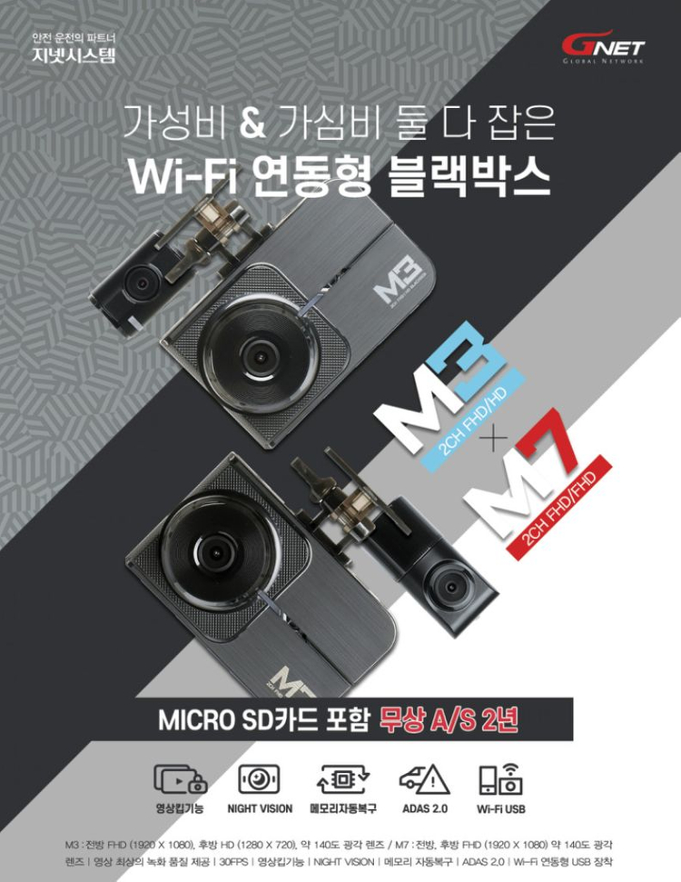 지넷 M3 블랙박스 (WiFi동글,GPS포함) 이미지