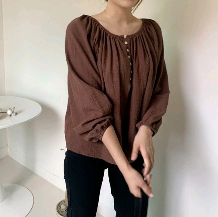 고고싱 라운드 코튼 벌룬 버튼 블라우스 퓨어다 케이클럽 프렌치오브 프롬비기닝 육육걸즈 리얼옐로우 핫핑 리리앤코 빈블 이미지