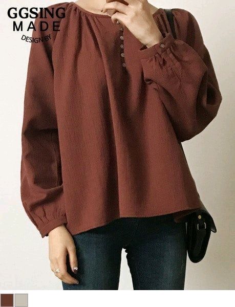 고고싱 라운드 코튼 벌룬 버튼 블라우스 퓨어다 케이클럽 프렌치오브 프롬비기닝 육육걸즈 리얼옐로우 핫핑 리리앤코 빈블 이미지