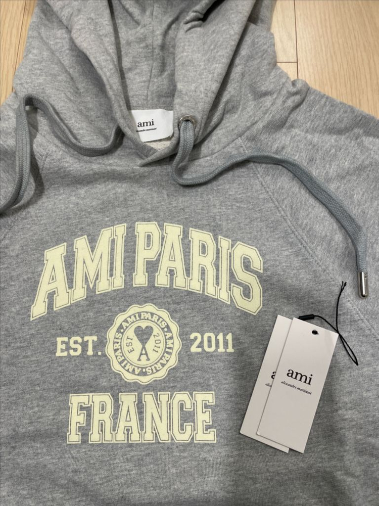 [시착 1회] 아미 ami 프랑스 로고 후드티 그레이 L 이미지