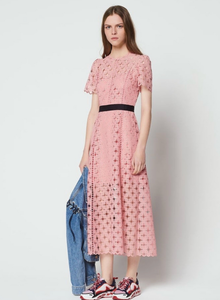 SANDRO산드로 핑크 레이스원피스38(데이트룩 하객룩 돌잔치룩) 이미지