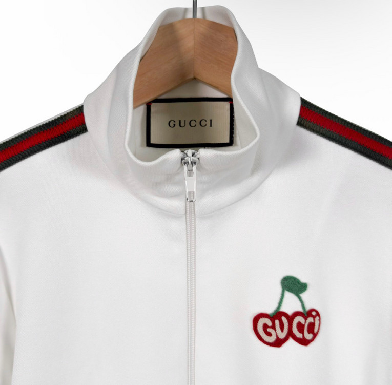 [S] 구찌 여성 체리 자수 테크니컬 집업 트랙 저지 자켓 화이트 이미지