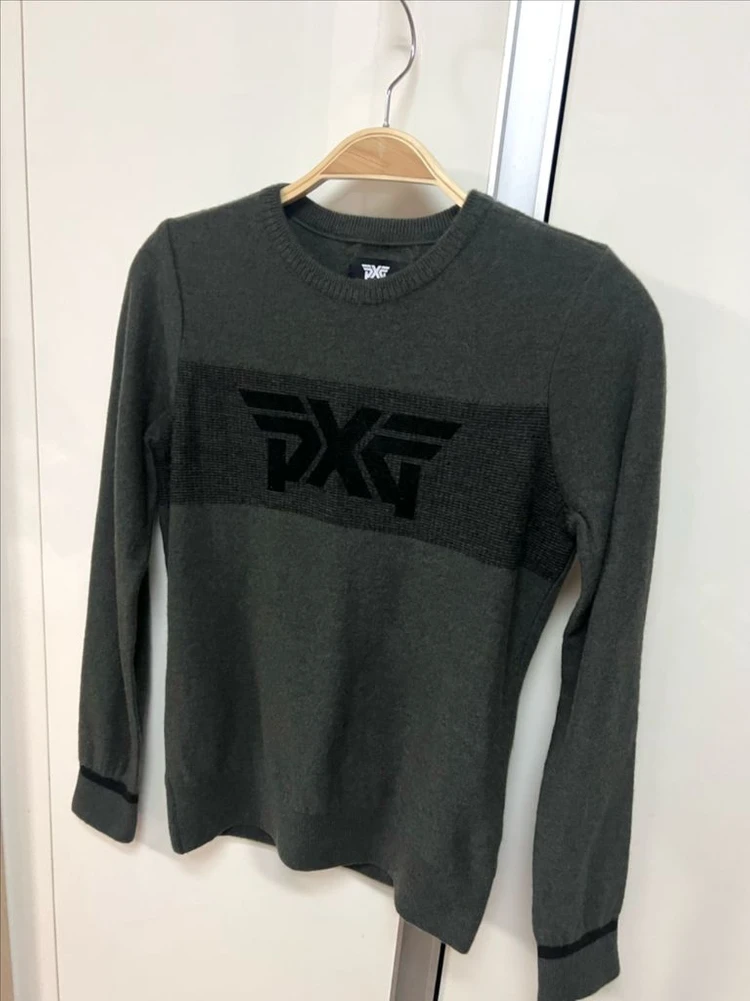 정품 여성 PXG 울100% 블럭로고 니트 티셔츠 S 골프웨어 골프복 그린 카키 피엑스지 이미지