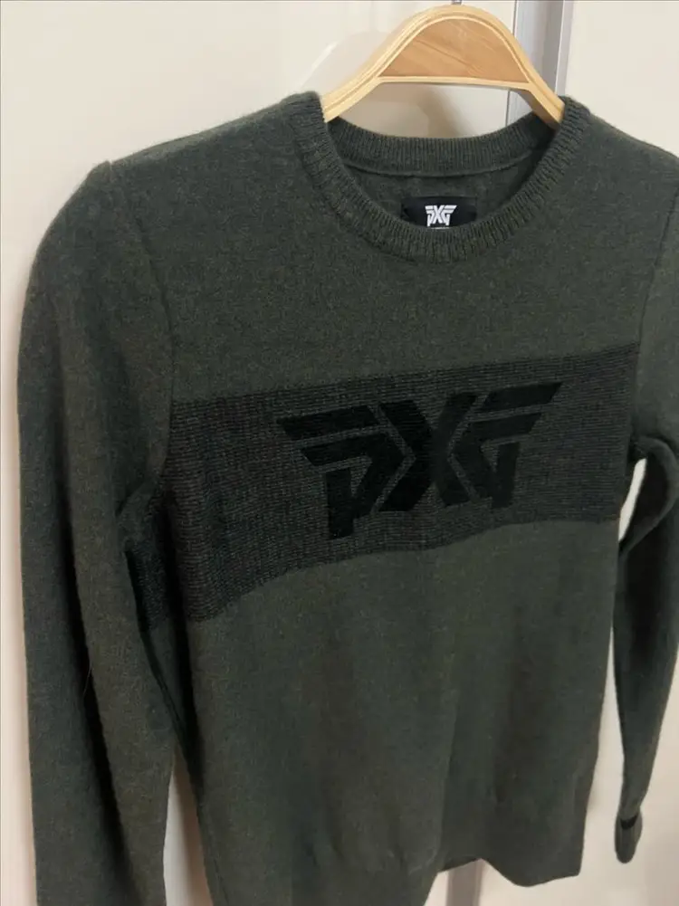 정품 여성 PXG 울100% 블럭로고 니트 티셔츠 S 골프웨어 골프복 그린 카키 피엑스지 이미지