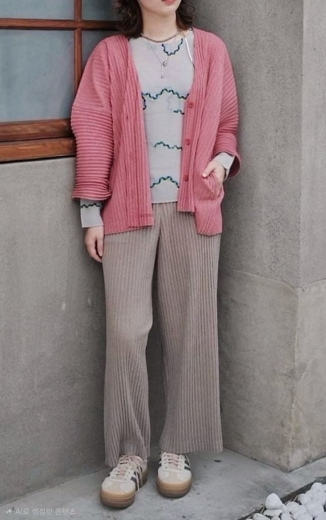 이세이미야케 미 코듀로이 가디건&베스트 세트 레드 이미지