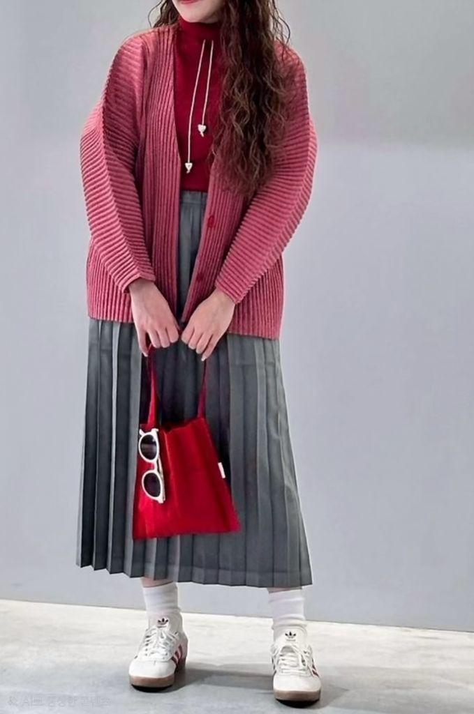 이세이미야케 미 코듀로이 가디건&베스트 세트 레드 이미지