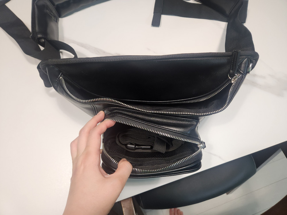 (새상품)미카스튜디오 허그 슬링백 힙시트 아기띠 올블랙가죽레더 이미지