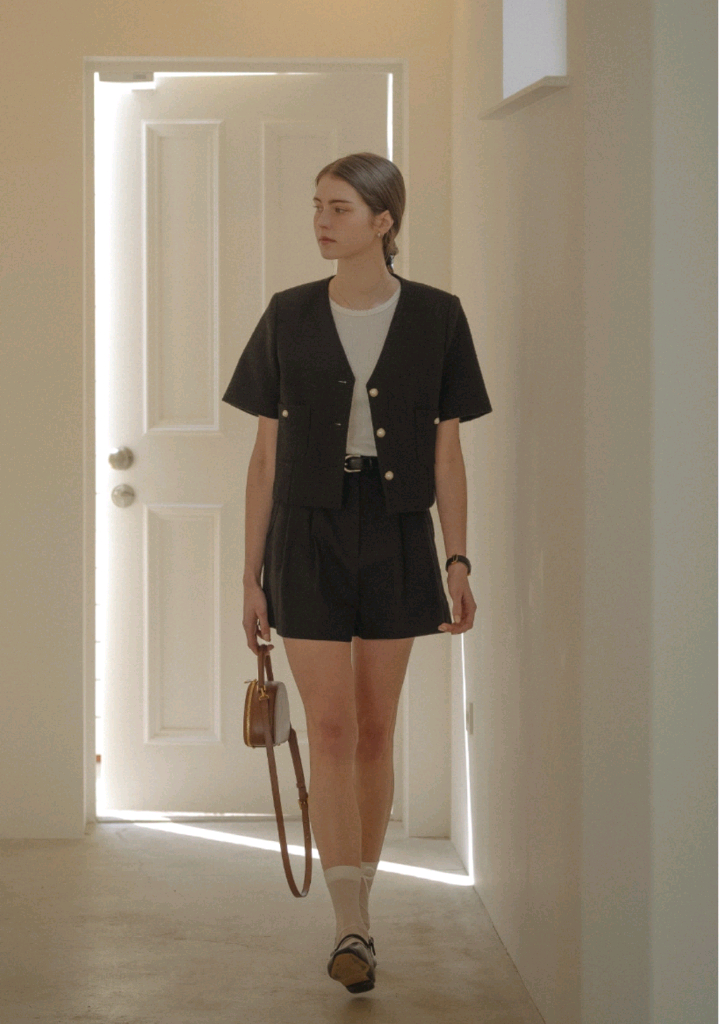 (24ss) 틸아이다이 카라리스 진주버튼 트위드 반팔자켓 블랙 (S 이미지