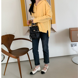 르꼬르망 옐로우 세일러카라 니트 가디건. 프리사이즈 이미지