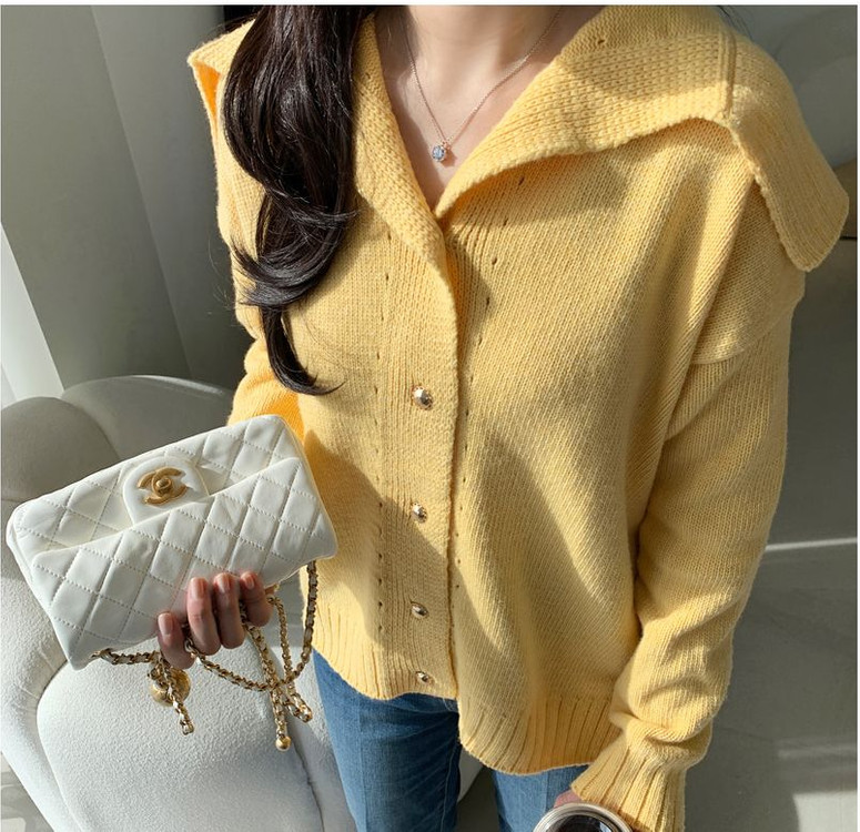 르꼬르망 옐로우 세일러카라 니트 가디건. 프리사이즈 이미지