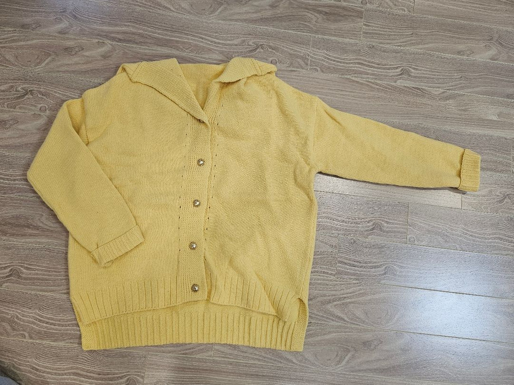 르꼬르망 옐로우 세일러카라 니트 가디건. 프리사이즈 이미지