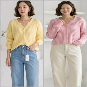 루즈핏 브이넥 니트 가디건 여리핏 데일리 가디건 이미지