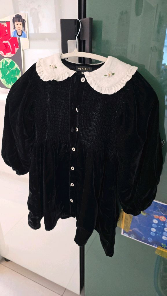 봉주르다이어리 블랙 벨벳 카라 원피스 8Y 이미지