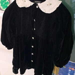 봉주르다이어리 블랙 벨벳 카라 원피스 8Y 이미지