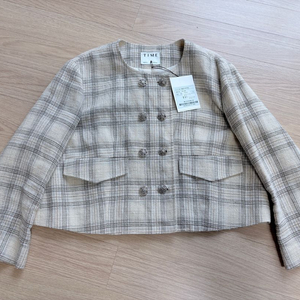 [택달린새상품] TIME 타임 오트밀 린넨 체크 7부 자켓 (55) 이미지