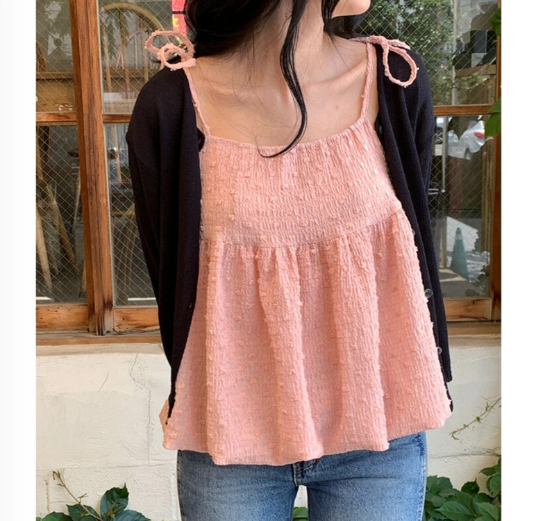 아이링마켓 제작 볼륨 나시 블라우스 핑크 이미지