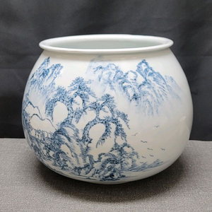 백석요 백자 청화 산수문 광구호 도자기 이미지