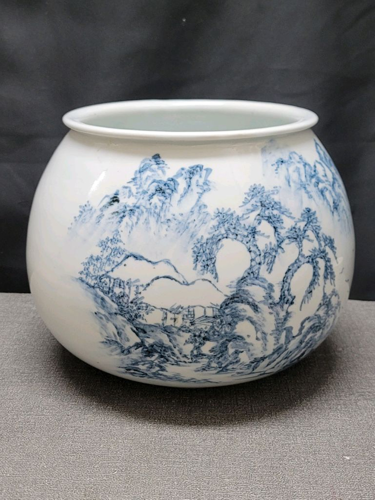 백석요 백자 청화 산수문 광구호 도자기 이미지