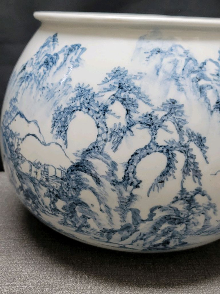 백석요 백자 청화 산수문 광구호 도자기 이미지