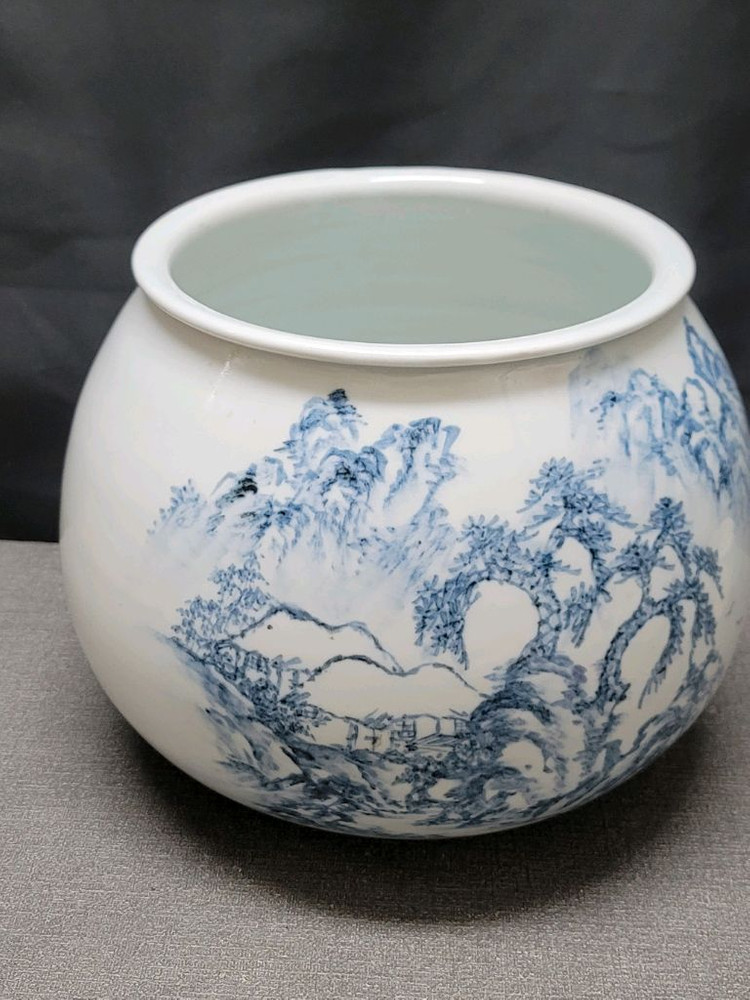 백석요 백자 청화 산수문 광구호 도자기 이미지