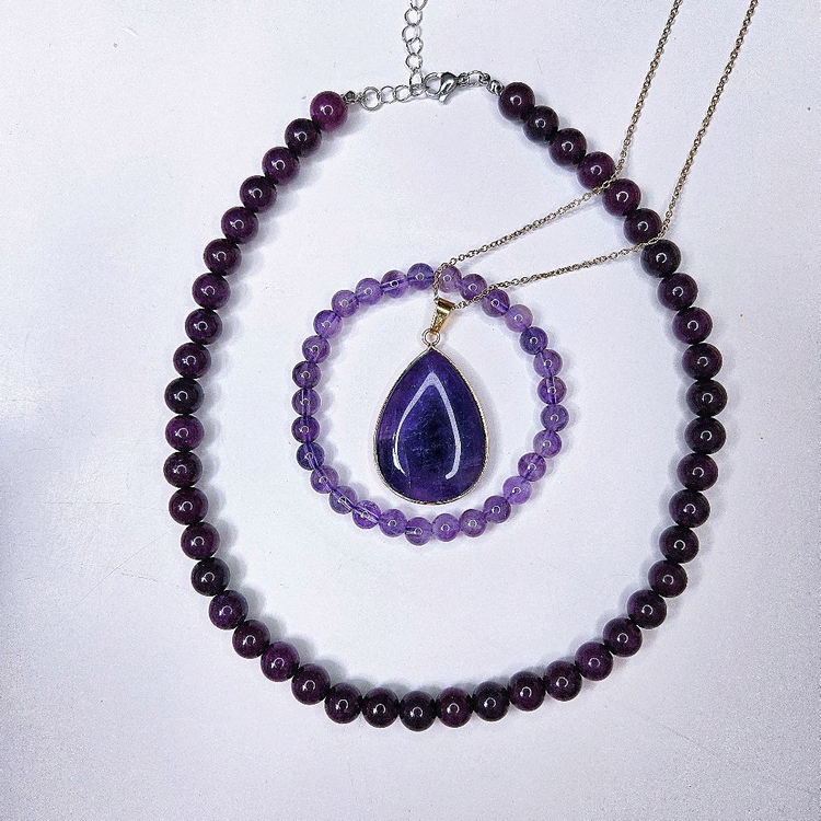 3개일괄7.5만/S급 천연 자수정 남자 여자 목걸이 팔찌 세트 새상품 원석 귀걸이 스와로브스키 구찌 까르띠에 반지 이미지