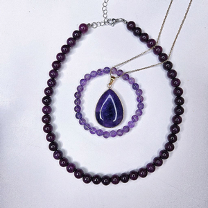 3개일괄7.5만/S급 천연 자수정 남자 여자 목걸이 팔찌 세트 새상품 원석 귀걸이 스와로브스키 구찌 까르띠에 반지 이미지