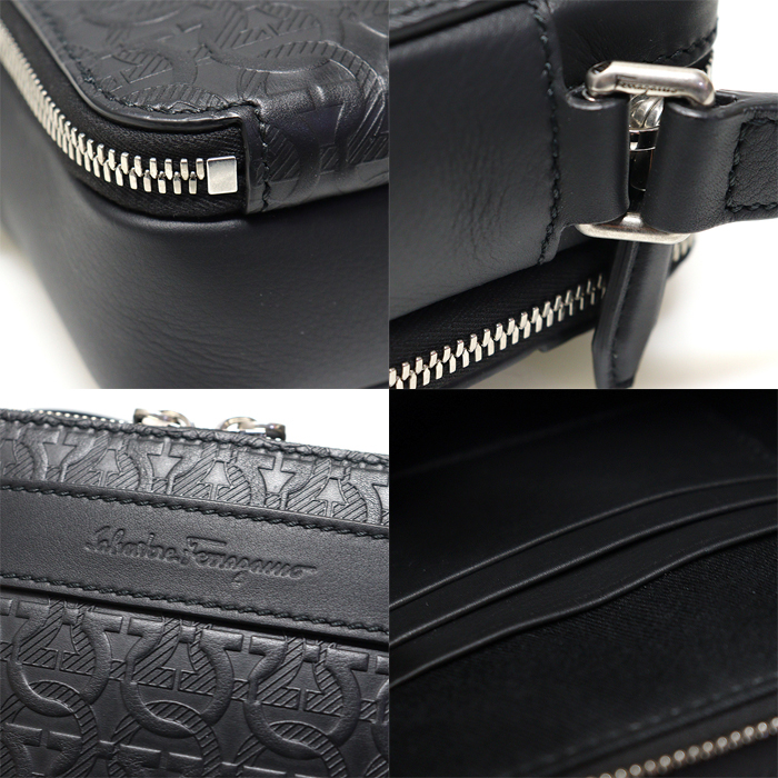 페라가모 블랙 해머드 카프스킨 간치니 로고 크로스백 / 24-0410 745702 이미지