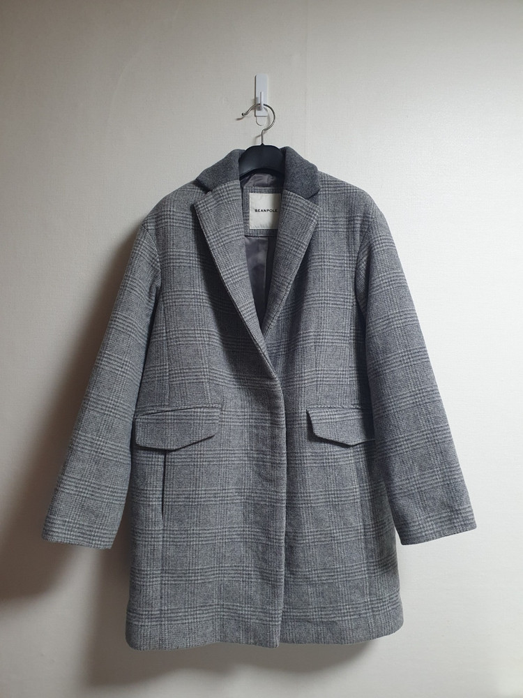 빈폴 여성 울 캐시미어 체크 싱글 코트 그레이 90 이미지