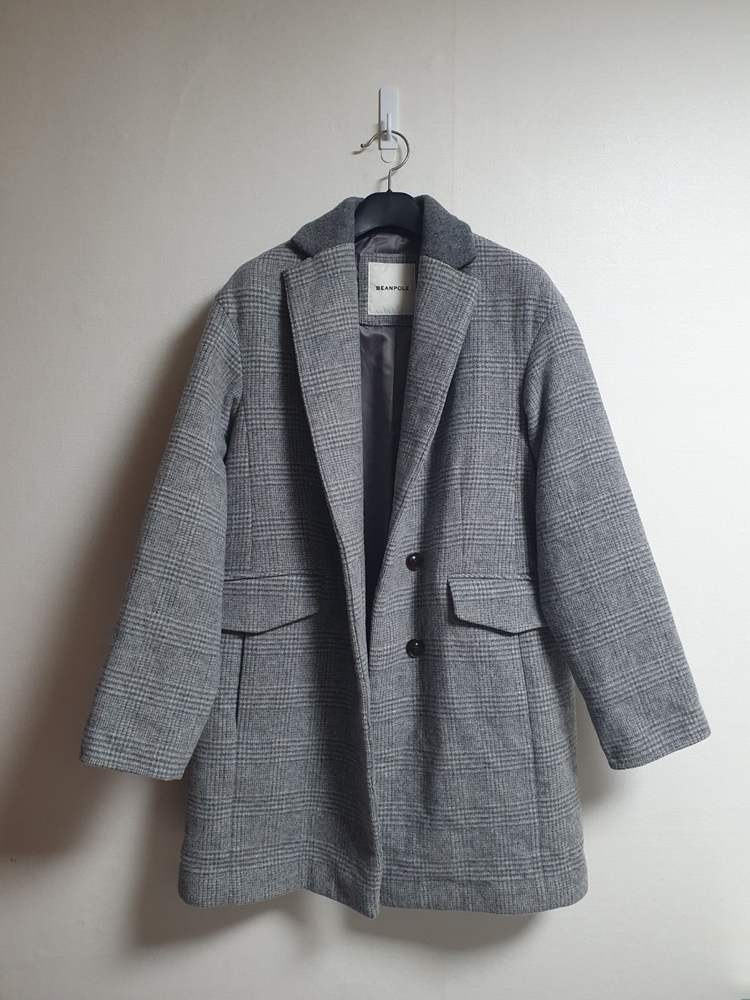 빈폴 여성 울 캐시미어 체크 싱글 코트 그레이 90 이미지