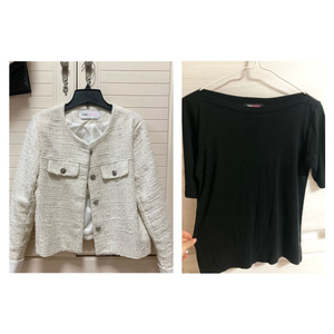 하객룩 아이보리 트위드 자켓 , 이너 반팔 ( 55 66 / 트렌드컬렉션 / 보트넥 블랙 이너 ) 이미지