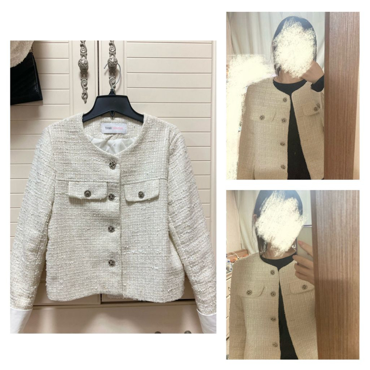 하객룩 아이보리 트위드 자켓 , 이너 반팔 ( 55 66 / 트렌드컬렉션 / 보트넥 블랙 이너 ) 이미지