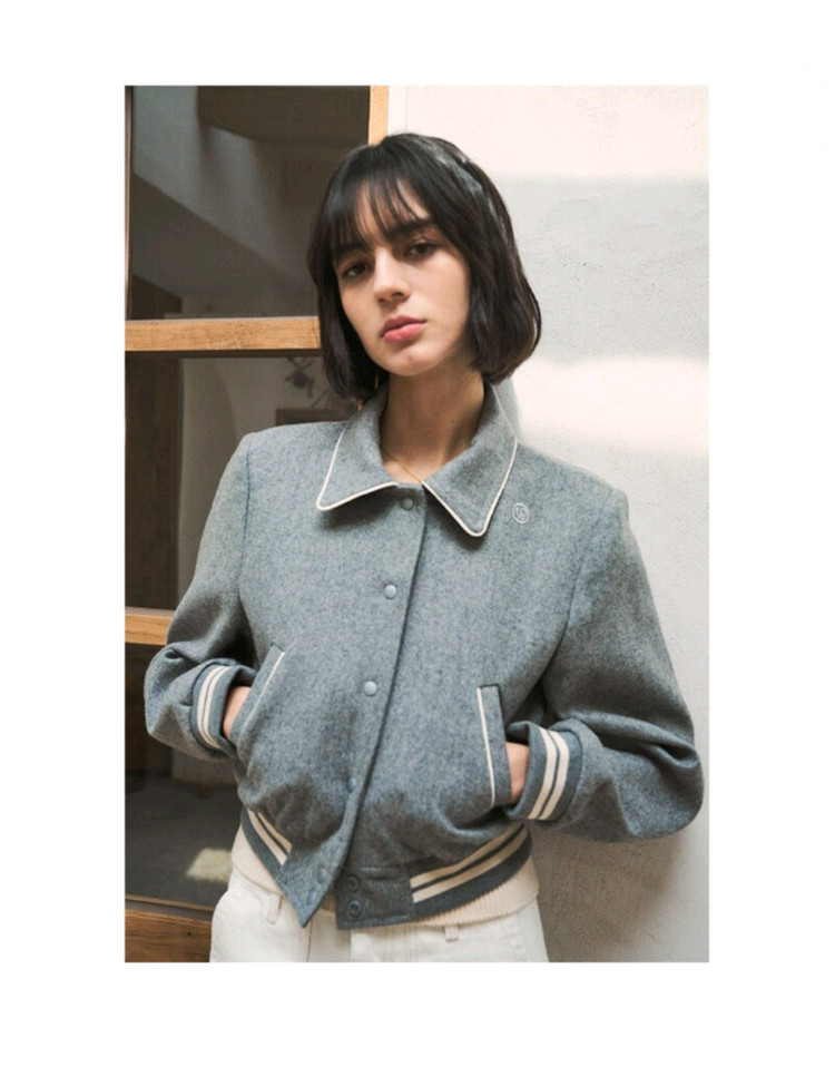 반원아틀리에 울 파이핑 바시티 점퍼_Gray 이미지