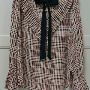 MIXXO 체크 프릴 리본 블라우스 M(새상품급) 이미지