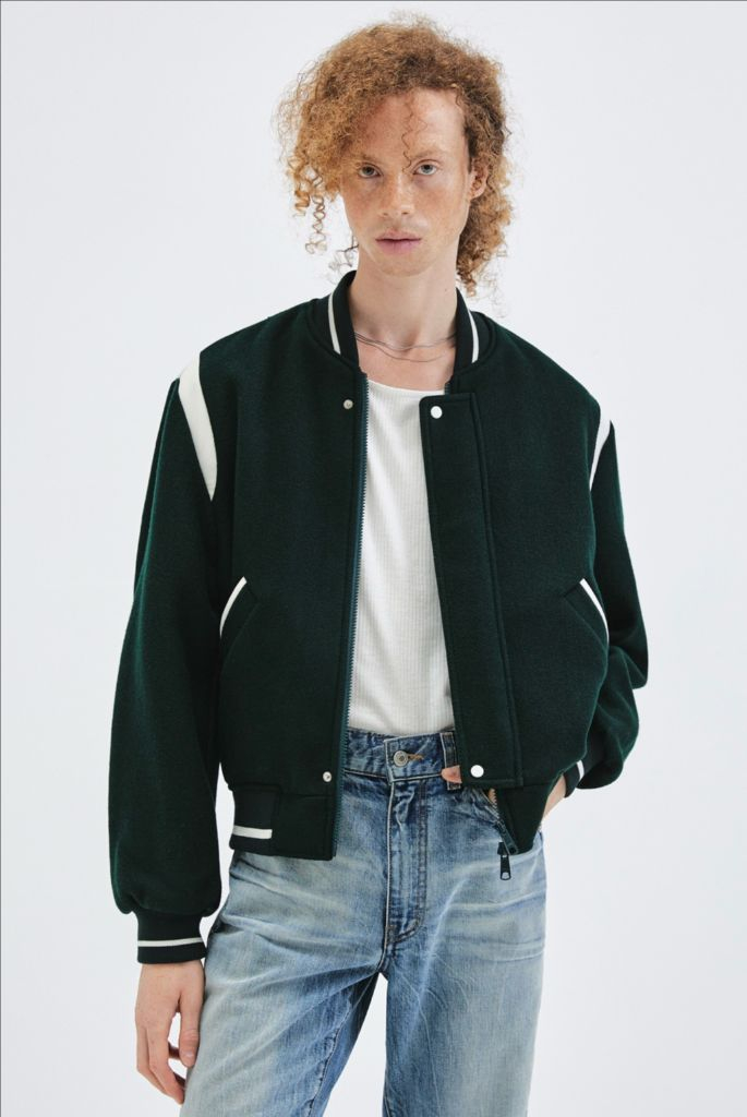 [새상품] 44) 엘무드 프레피 스타디움 바시티 재킷 딥 그린 이미지