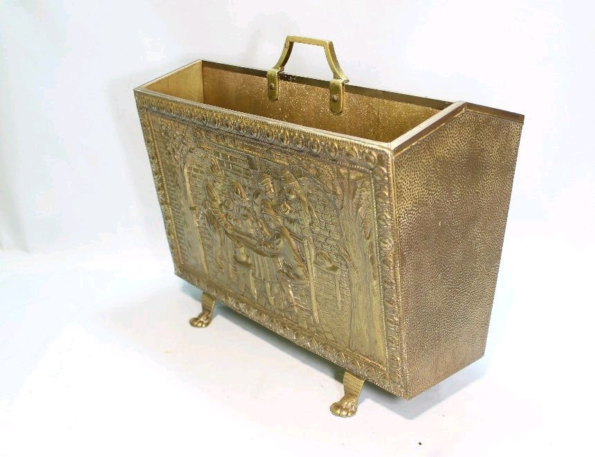 1960s 영국 빈티지 원목 & 황동 핸드메이드 매거진 랙 이미지