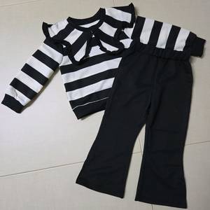 (새상품) 여아 카라 단가라맨투맨 상하복세트 100사이즈 이미지