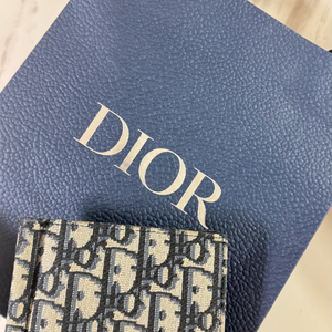 디올 지갑 빌 클립 베이지 블루 디올 오블리크 자카드 이미지