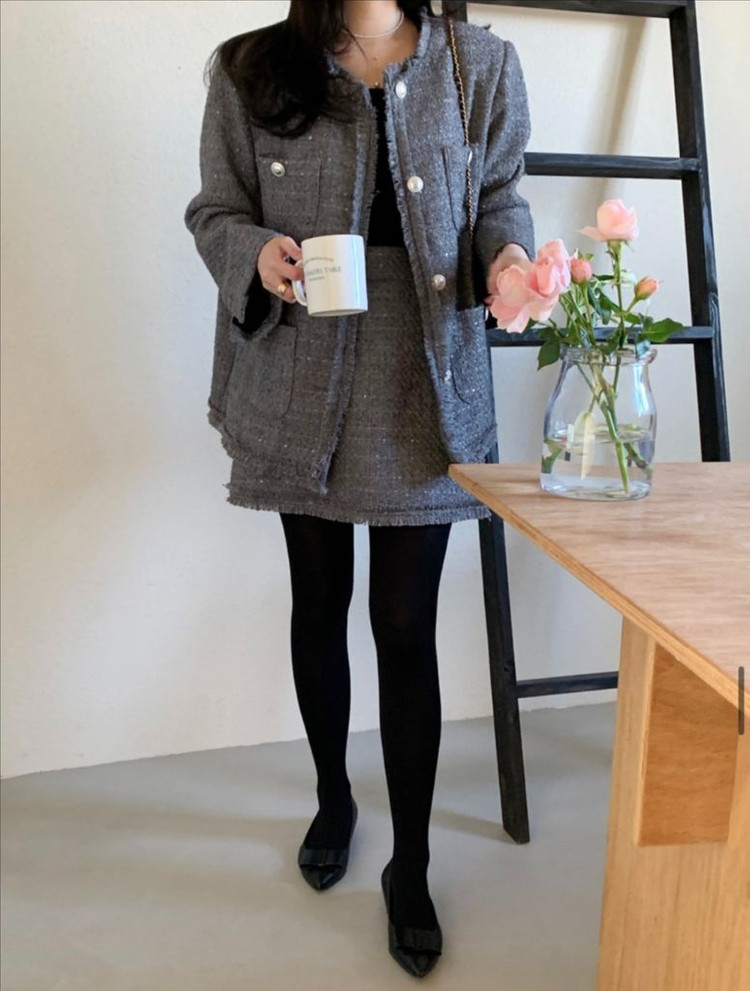 바이씨니 분위기트위드미니스커트 그레이 미니 라지 이미지