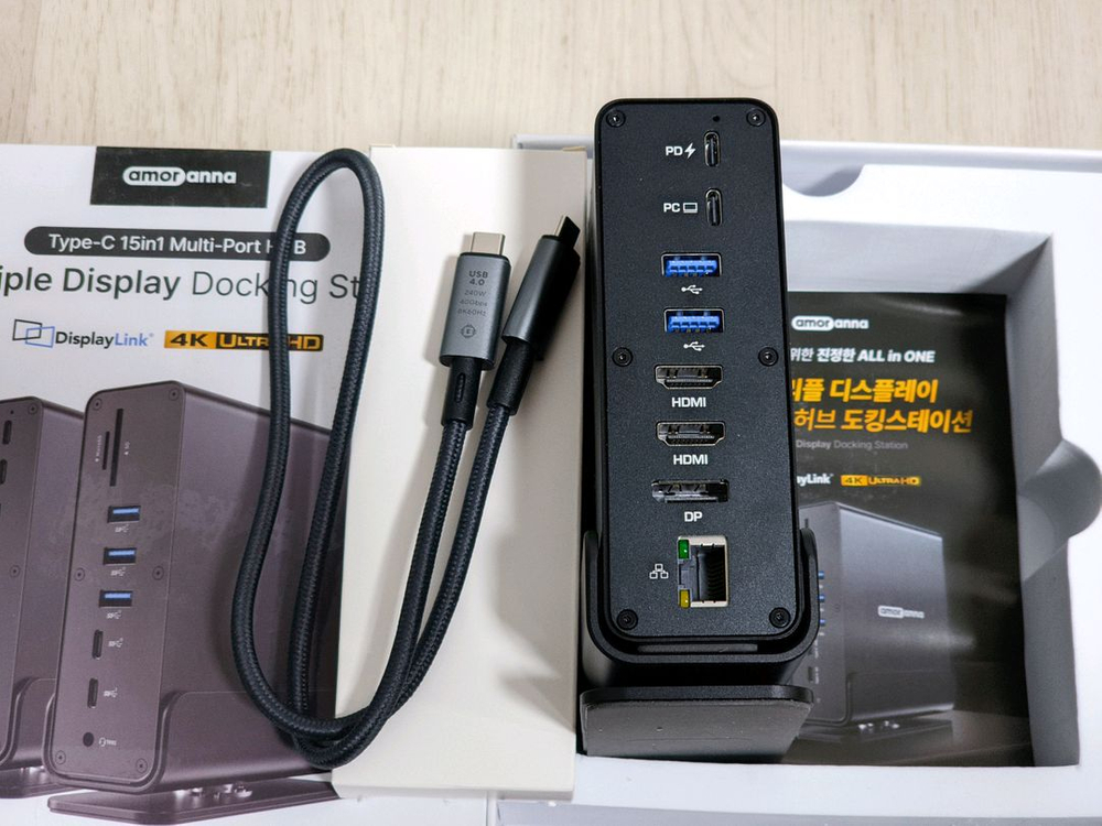 아모란나 디스플레이링크 맥북 도킹스테이션 트리플모니터 듀얼모니터 15in1 C타입 멀티허브 이미지