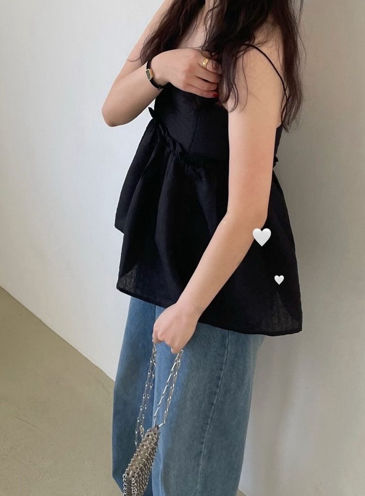 바스켓 BASKET 프릴 탑 세실리아 슬리브리스 레이어드 나시 블라우스 뷔스티에 자카드 리본 이미지