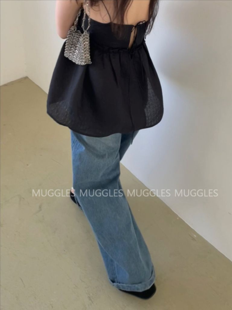 바스켓 BASKET 프릴 탑 세실리아 슬리브리스 레이어드 나시 블라우스 뷔스티에 자카드 리본 이미지