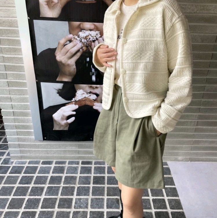 둥근 카라 자카드 케이블 꽈배기 니트 가디건 아이보리 / 공구우먼 핫핑 리리앤코 니어웨어 러브앤드팝 98도씨 로버블 이미지